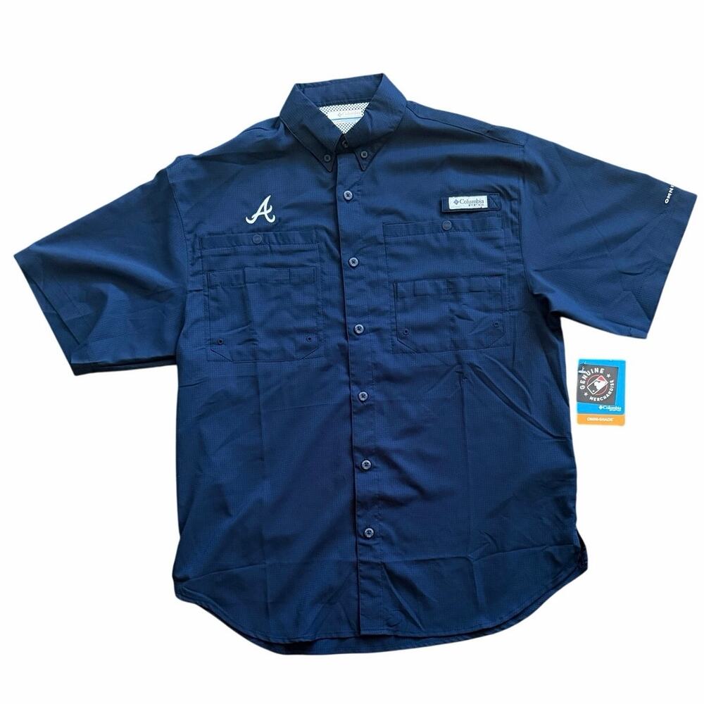 Columbia Atlanta Braves MLB Men's Small Navy PFG Tamiami Short Sleeve Shirt
